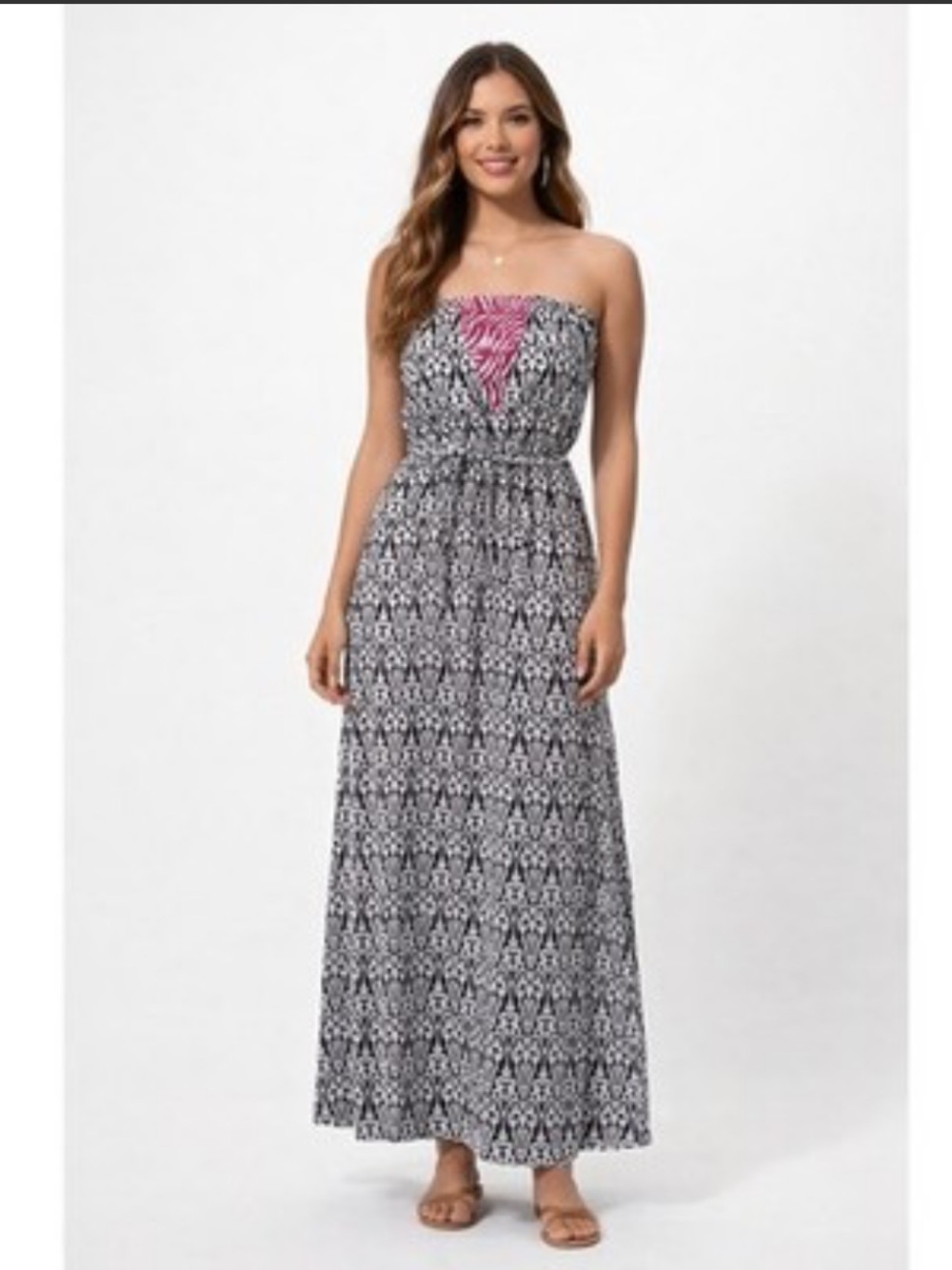 THML Anthropologie Strapless Damask Maxi Dress Size medium